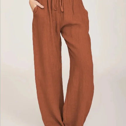 Women’s Cotton Linen Loose Wide-Leg Pants with Pockets