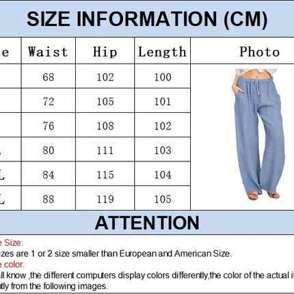 Women’s Cotton Linen Loose Wide-Leg Pants with Pockets