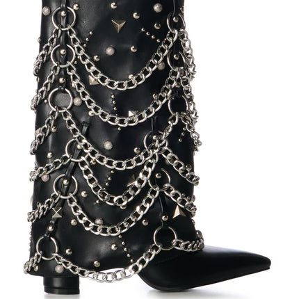ALEENA-BLACK CHAINED FOLD-OVER BOOTIE