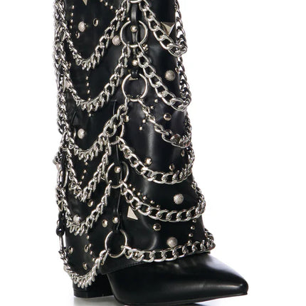 ALEENA-BLACK CHAINED FOLD-OVER BOOTIE