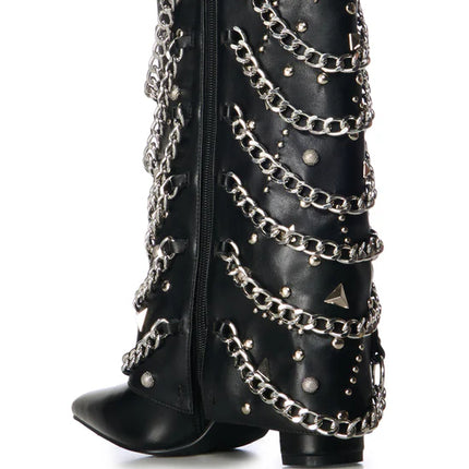 ALEENA-BLACK CHAINED FOLD-OVER BOOTIE
