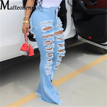 2025 Women’s High-Waist Ripped Flare Bell-Bottom Jeans