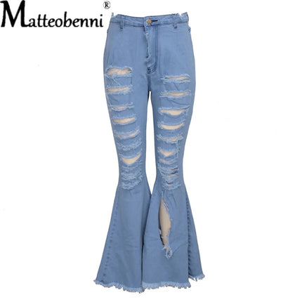 2025 Women’s High-Waist Ripped Flare Bell-Bottom Jeans
