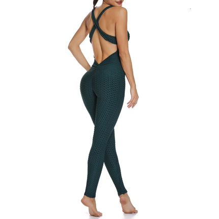 White & Black Push-Up Backless Fitness Romper