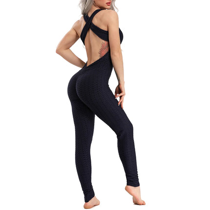 White & Black Push-Up Backless Fitness Romper
