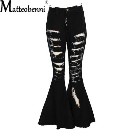 2025 Women’s High-Waist Ripped Flare Bell-Bottom Jeans