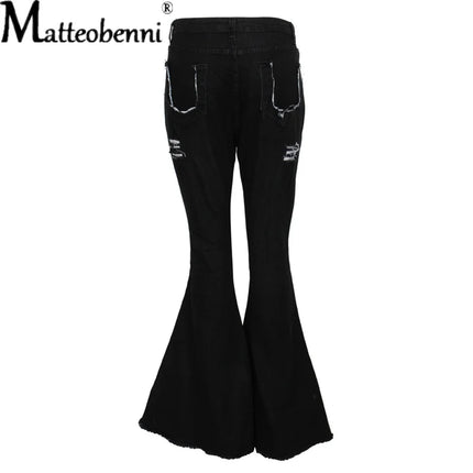 2025 Women’s High-Waist Ripped Flare Bell-Bottom Jeans