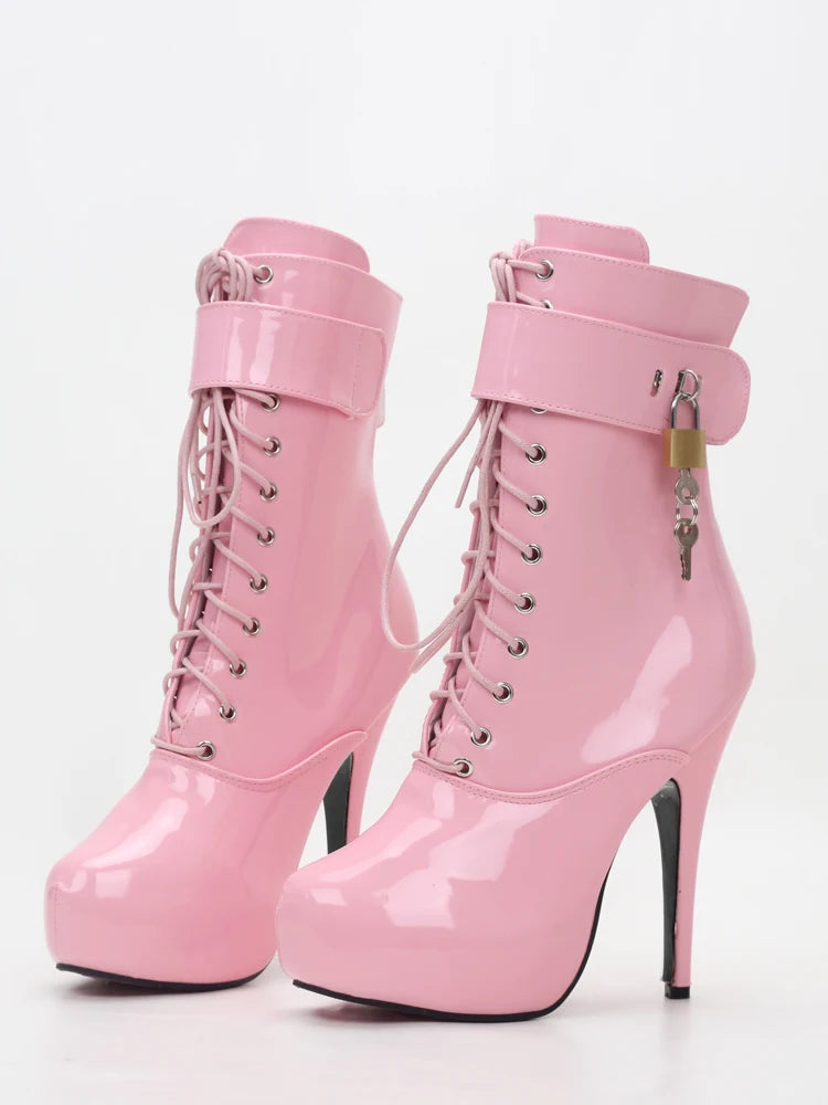 Sexy 15cm Lace-Up Platform Ankle Boots – Unisex Plus Size