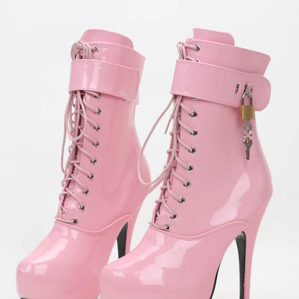 Sexy 15cm Lace-Up Platform Ankle Boots – Unisex Plus Size