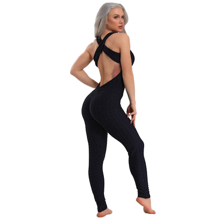 White & Black Push-Up Backless Fitness Romper