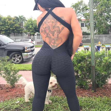 White & Black Push-Up Backless Fitness Romper