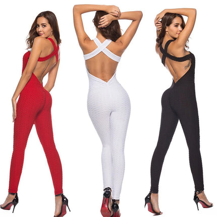 White & Black Push-Up Backless Fitness Romper