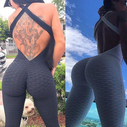 White & Black Push-Up Backless Fitness Romper