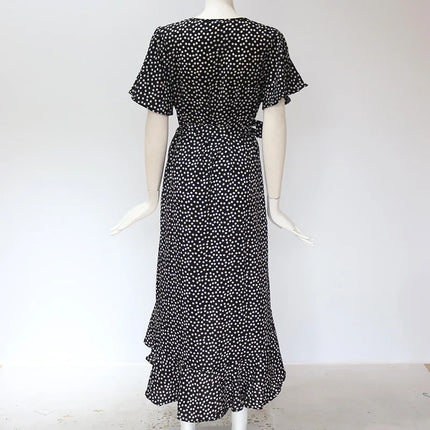 Boho Floral Wrap Maxi – Summer Beach Ruffle Dress
