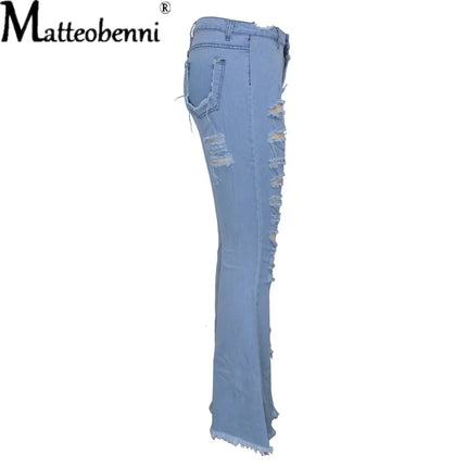 2025 Women’s High-Waist Ripped Flare Bell-Bottom Jeans