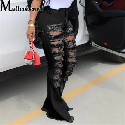 2025 Women’s High-Waist Ripped Flare Bell-Bottom Jeans