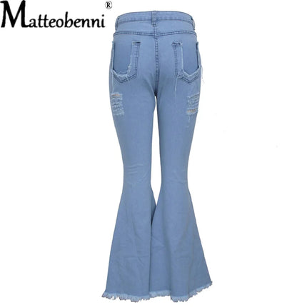 2025 Women’s High-Waist Ripped Flare Bell-Bottom Jeans