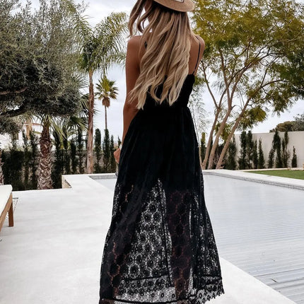 Lace Hollow V-Neck Romper – White Sleeveless Party Jumpsuit
