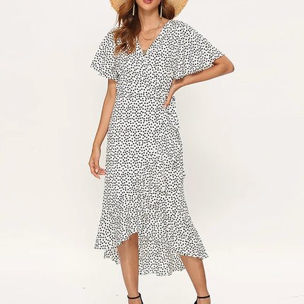 Boho Floral Wrap Maxi – Summer Beach Ruffle Dress