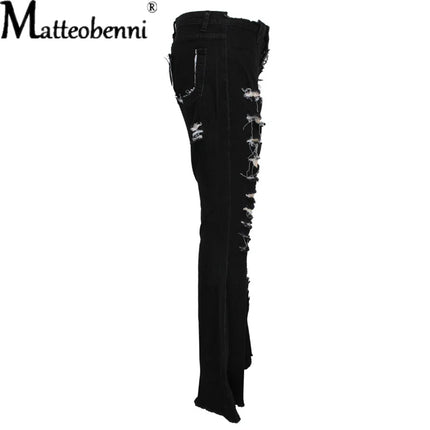 2025 Women’s High-Waist Ripped Flare Bell-Bottom Jeans