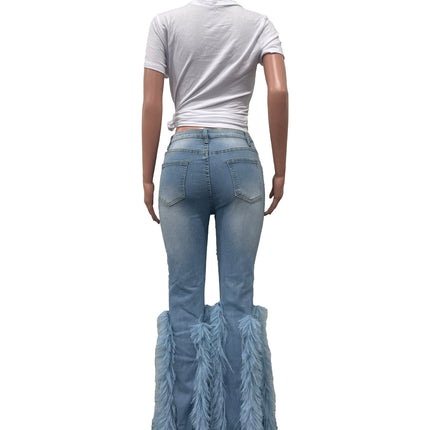 CM.YAYA Women’s Beaded Hollow-Out Feather Flare Jeans