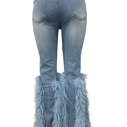 CM.YAYA Women’s Beaded Hollow-Out Feather Flare Jeans