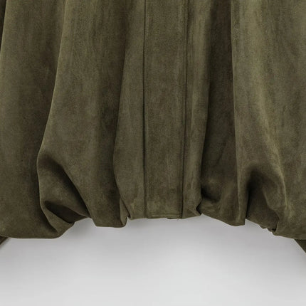 TRAFZA Brown-Green Suede Bomber – Vintage Motorcycle Jacket