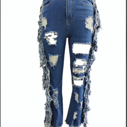 Women’s Blue Ripped Bell-Bottom Jeans