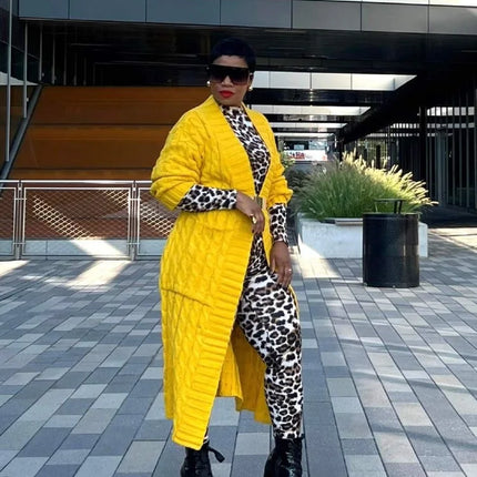 Women’s Yellow Crochet Knit Long Cardigan