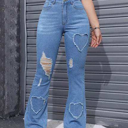 2025 Women’s High-Elastic Distressed Embroidered Denim Jeans