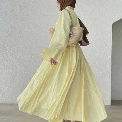 Ruffle Flare Sleeve Set – Lace-Up Shirt & Pleated High-Waist Skirt