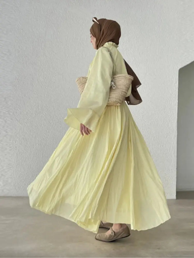 Ruffle Flare Sleeve Set – Lace-Up Shirt & Pleated High-Waist Skirt