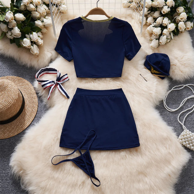 Irregular Crop & Skirt Lingerie Set – Slim Fit Cosplay Pajama Style