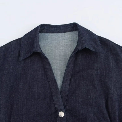 ETJ 2025 Denim Midi Dress – 1975 Retro Slim Fit with Lapel