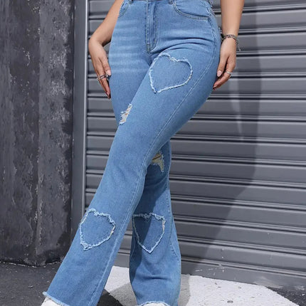 2025 Women’s High-Elastic Distressed Embroidered Denim Jeans