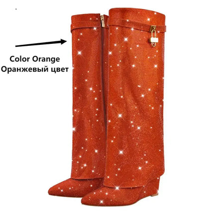 Onlymaker Women’s Rhinestone Knee-High Party Boots