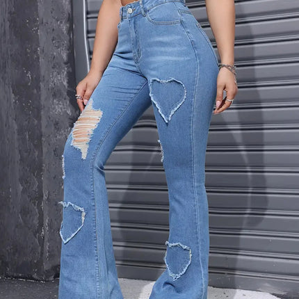 2025 Women’s High-Elastic Distressed Embroidered Denim Jeans