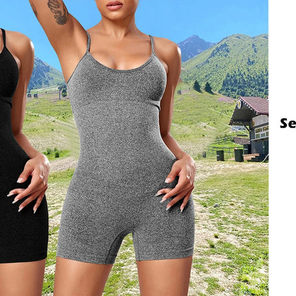 White & Black Push-Up Backless Fitness Romper