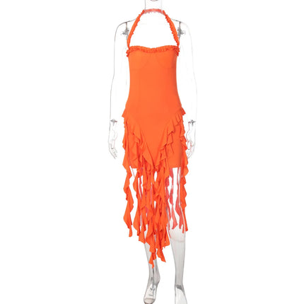 Hugcitar Ruffled Halter Backless Mini – Elegant Spring Dress