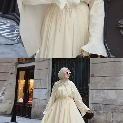 Ruffle Flare Sleeve Set – Lace-Up Shirt & Pleated High-Waist Skirt