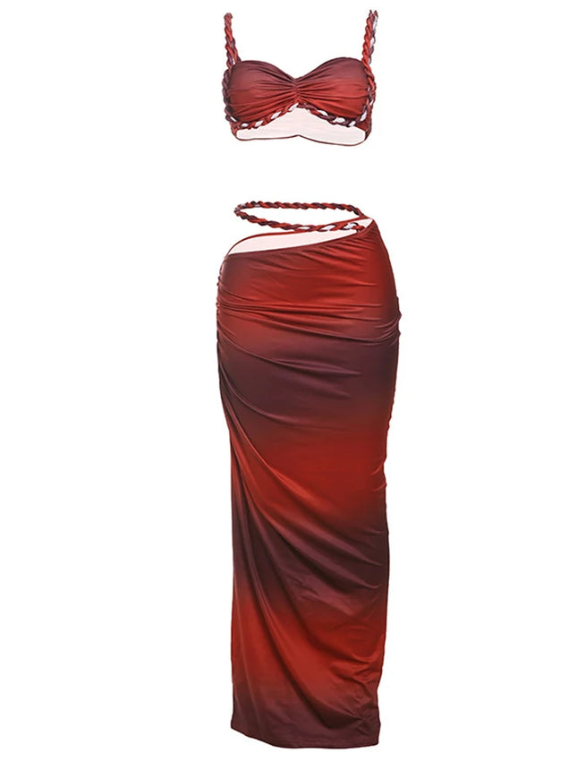 Weird Puss 2-Piece Bandage Set – Square Neck Bra & Ruched Skirt