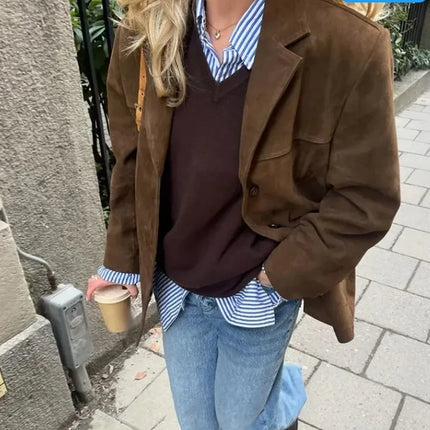 2025 Autumn Suede Jacket – Casual Single-Breasted Street Coat