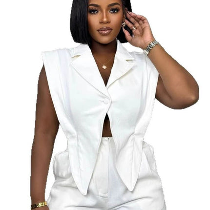 Elegant White Patchwork Sleeveless Romper for Women