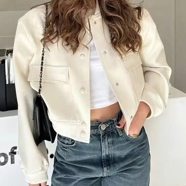 Vintage Zipper-Up Bomber – Elegant Loose Fit Women’s Jacket