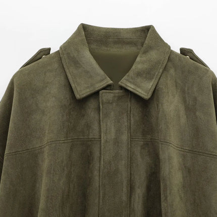 TRAFZA Brown-Green Suede Bomber – Vintage Motorcycle Jacket