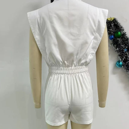 Elegant White Patchwork Sleeveless Romper for Women