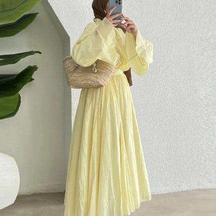 Ruffle Flare Sleeve Set – Lace-Up Shirt & Pleated High-Waist Skirt