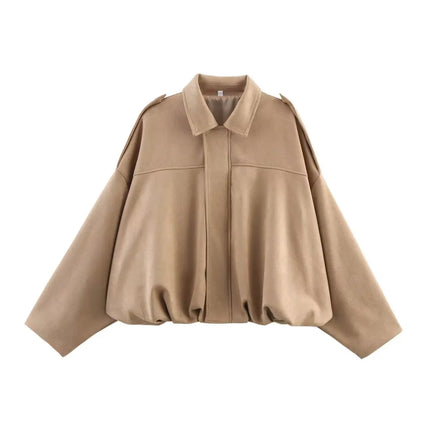 ETJ 2025 TRAF Suede Effect Loose Lapel Bomber Jacket