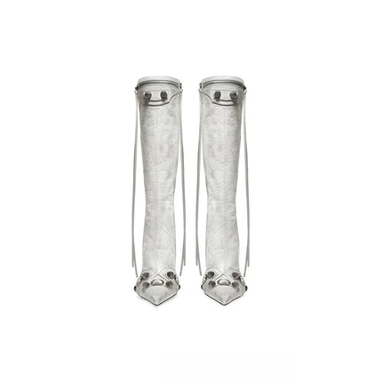 Women’s Pointed Rivet Tassel Knee-High Boots with Side Zip