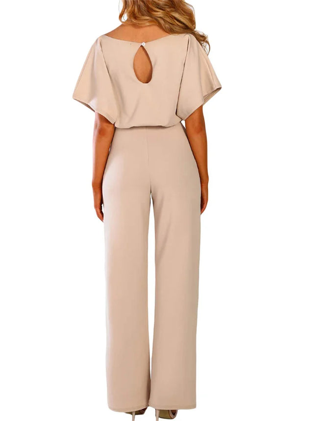 Women’s Elegant Wide-Leg Jumpsuit with Waist Tie
